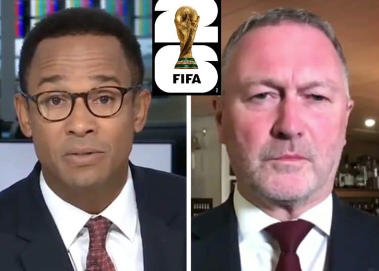 Sky News interviewer, Steve Read, and the FIFA 2026 World Cup logo