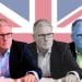 Three images of Keir Starmer, with them alternatively red, white, and blue hued