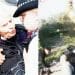 Left: police arresting an older protester at a Defend Your Juries demo. Right: footage of ISIS-linked HTS terrorist group that the UK government has been working with.