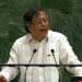 Colombian president Gustavo Petro speaking at the UN General Assembly podium.