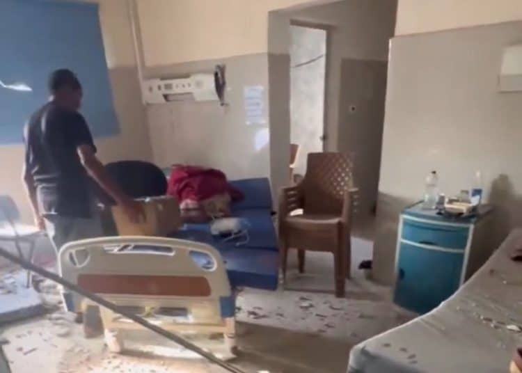 Aftermath of Israeli bombing inside Al-Helou Hospital.