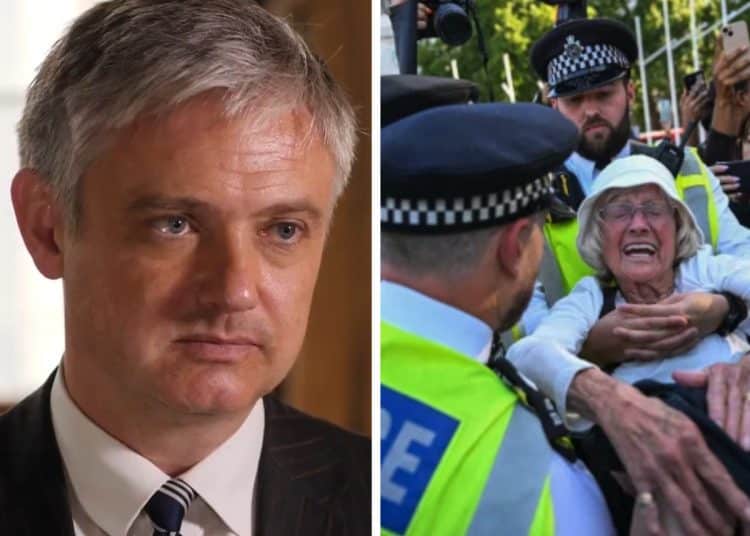 John Woodcock and police arresting an elderly protester, former Labour official
