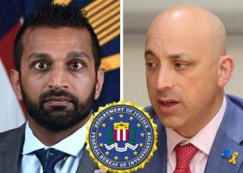 Kash Patel, Jonathan Greenblatt, and the FBI logo
