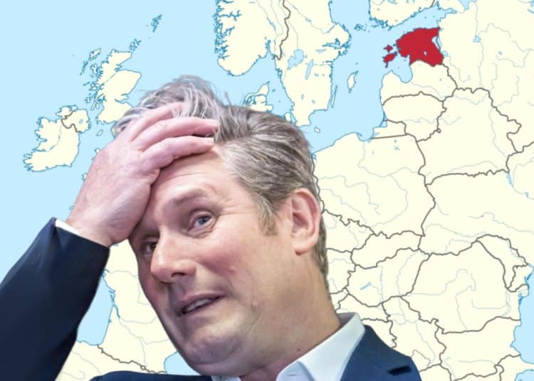 Keir Starmer and a map of Europe with Estonia coloured red Digital ID
