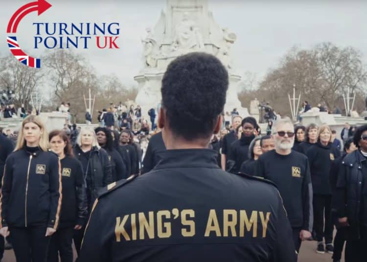 King's Army in formation and the Turning Point UK logo