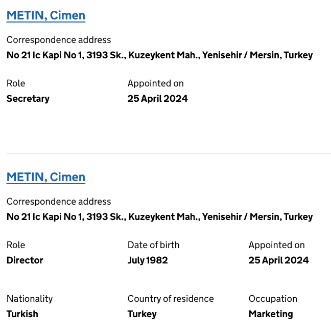 Companies House listing as linked to above