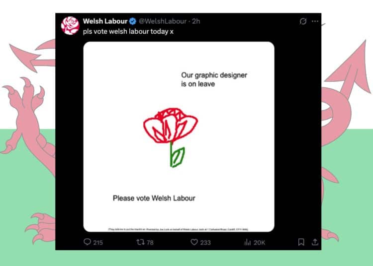 The Welsh flag and a Wales Labour tweet