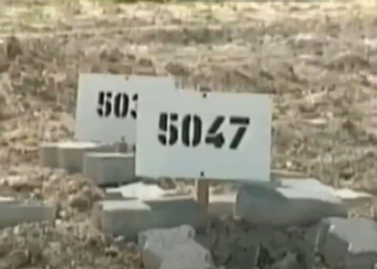 Cemeteries of numbers - graves marked with numbers 5047 and surrounded by bricks Israel