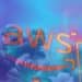 Amazon Web Services logo in heatmap design with Israel bombing Gaza in the background.