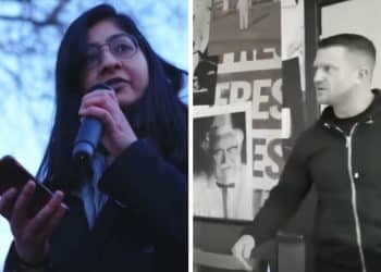 Zarah Sultana and Tommy Robinson