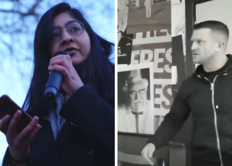 Zarah Sultana and Tommy Robinson