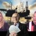 Chris Packham and Laura Kuenssberg talking, an oil field, and an old man holding cash