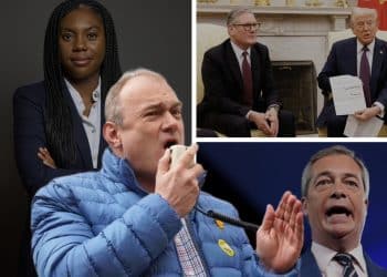 Ed Davey, Kemi Badenoch, Nigel Farage, Keir Starmer, and Donald Trump