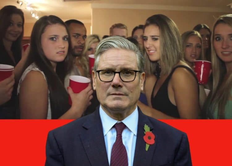 Keir Starmer with a room full of people staring at him