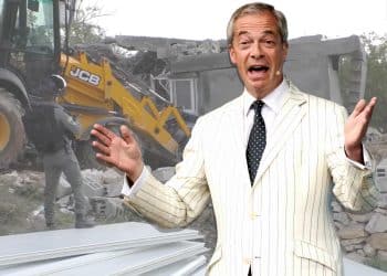 NIgel Farage and a JCB digger in the West Bank