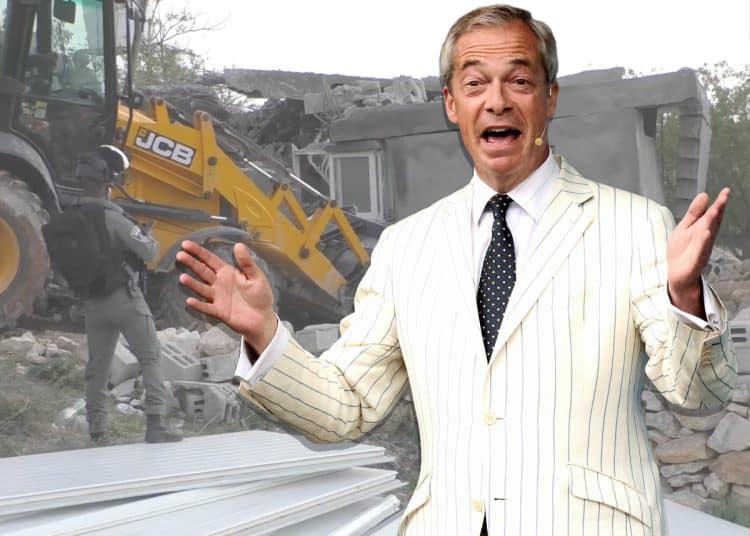 NIgel Farage and a JCB digger in the West Bank