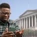 A confused man looking at his phone and the US Treasury Department, recession