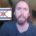 Asmongold and an Israel flag with a red cross through it