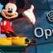 Image of Mickey Mouse in front of a building with OpenAI logo on it