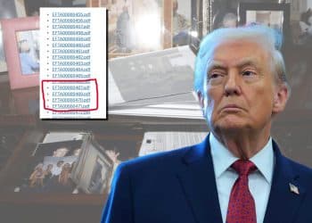 Donald Trump, an image from the Epstein links, and a list of redacted files