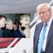 Donald Trump coming off a plane and an image of Trump with Epstein