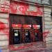 HSBC branch in Newcastle, outside wall and ATMs covered in red paint