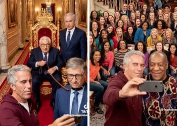 Jeffrey Epstein posing with Bill Cosby, Benjamin Netanyahu, Bill Gates, and Henry Kissinger