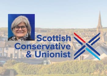 Julie Currie, Dumfries and Galloway, and the Scottish Tories logo