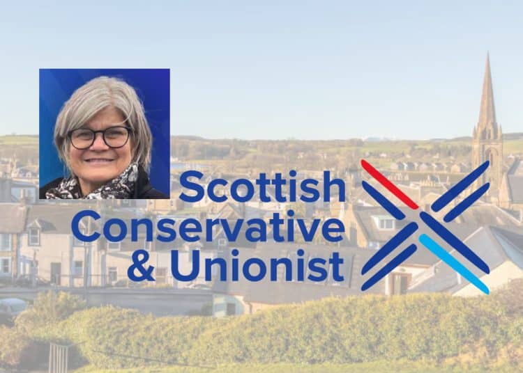 Julie Currie, Dumfries and Galloway, and the Scottish Tories logo