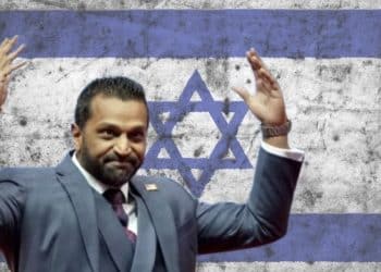 Kash Patel in front of an Israel flag