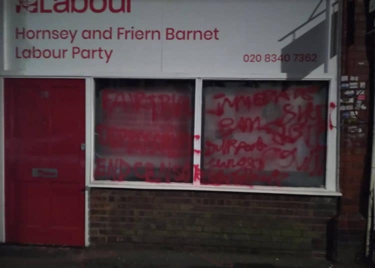 Hunger strikers' demands graffitied on Hornsey and Friern Barnet Labour Party office
