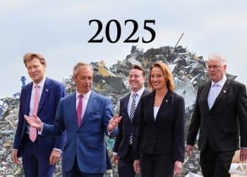 Reform MPs in front of a garbage pile
