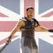 Russel Crowe the Gladiator in front of a Union Jack