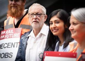 Your Party leaders side-by-side at a picket line - Jeremy Corbyn and Zarah Sultana, who is smiling