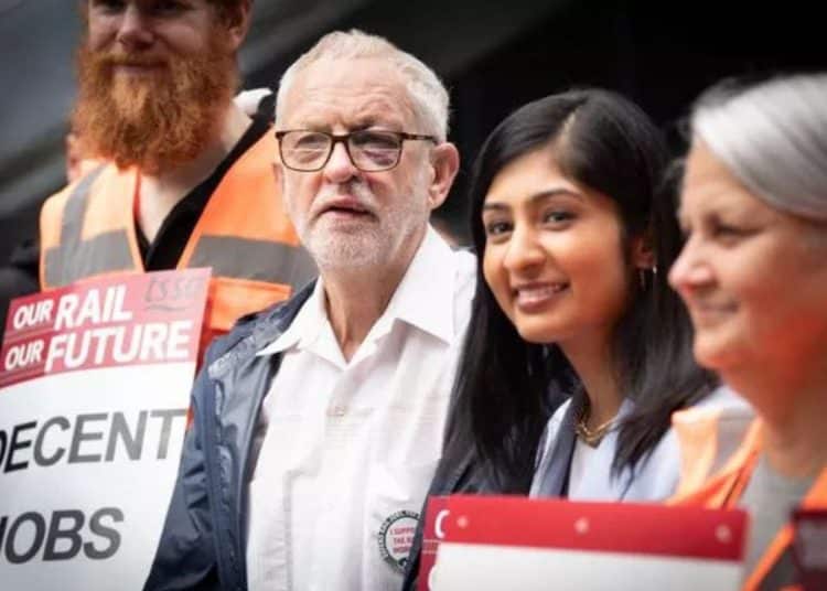 Your Party leaders side-by-side at a picket line - Jeremy Corbyn and Zarah Sultana, who is smiling