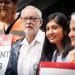Your Party leaders side-by-side at a picket line - Jeremy Corbyn and Zarah Sultana, who is smiling