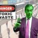A green Nigel Farage and a Toxic waste sign