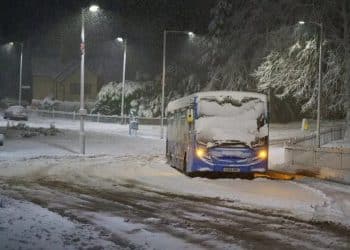 Bus stuck in snow, extreme weather