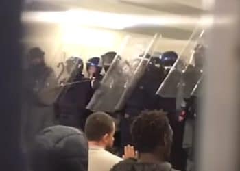 Police in riot gear pepper spray asylum seekers in detention centre hunger strkes