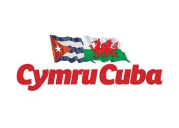 Cymru Cuba logo with the name and the flags of Cuba and Cymru