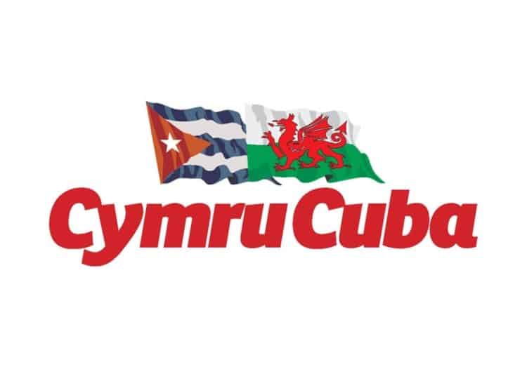 Cymru Cuba logo with the name and the flags of Cuba and Cymru
