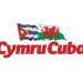 Cymru Cuba logo with the name and the flags of Cuba and Cymru