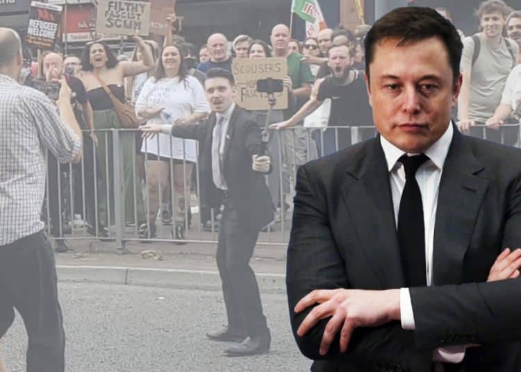 Elon Musk super imposed in front of an image of Hugh Anthony