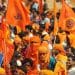 Supporters of Hindutva carrying saffron flags, Hindu nationalism