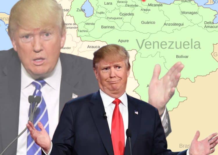 Images of Donald Trump and a map of Venezuela
