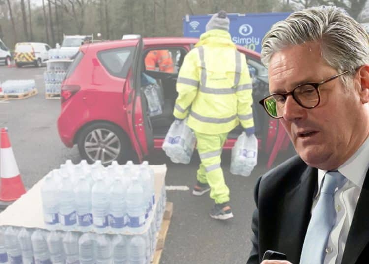 Labour Keir Starmer and South West Water handing out water