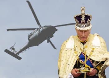 King Charles and a helicopter Royals