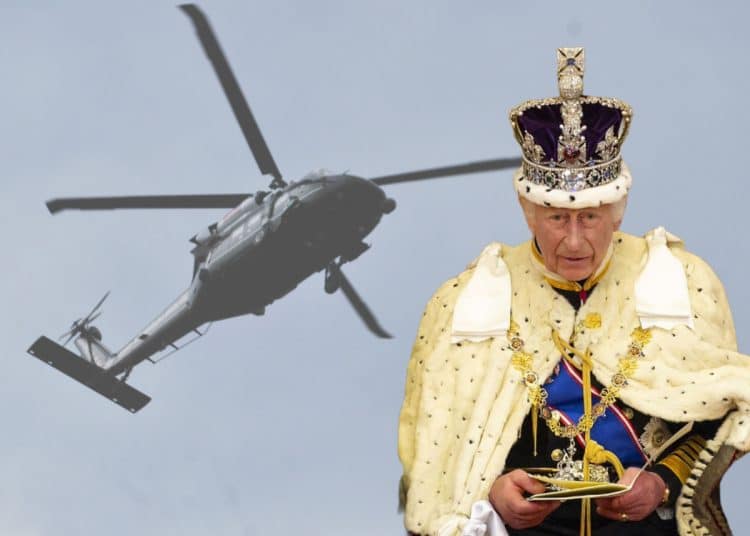 King Charles and a helicopter Royals