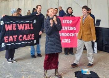 Protesters in lobby of Murdoch's News UK