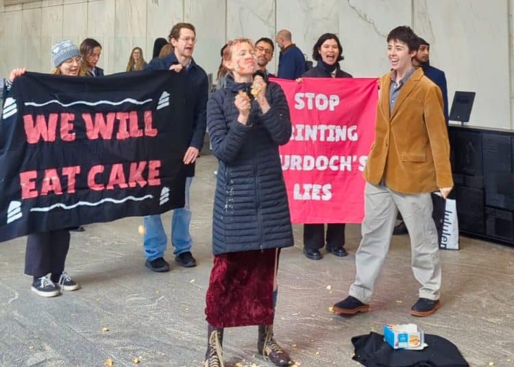 Protesters in lobby of Murdoch's News UK